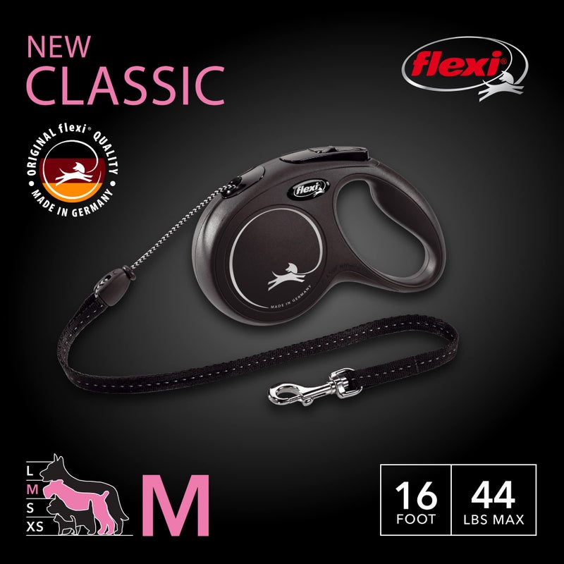 FLEXI New Classic Cord Retractable Dog Leash for Medium Dogs up to 44 lbs. â€“ 16 ft., Black | Tangle-Free Pet Walking Leash with One-Handed Brake, Pause, Lock|German Quality Product - Image 2